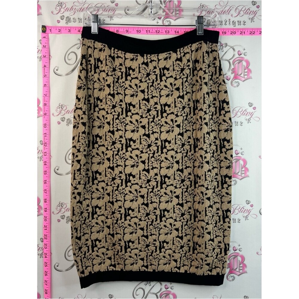Pink Rose skirt pencil midi stretchy brown Black and Tan Floral Knit Skirt